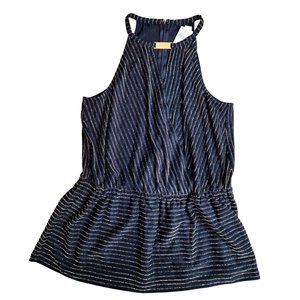 Michael KORS Peplum Blouse Womens Medium Black Gold V Neck Choker Top NWT